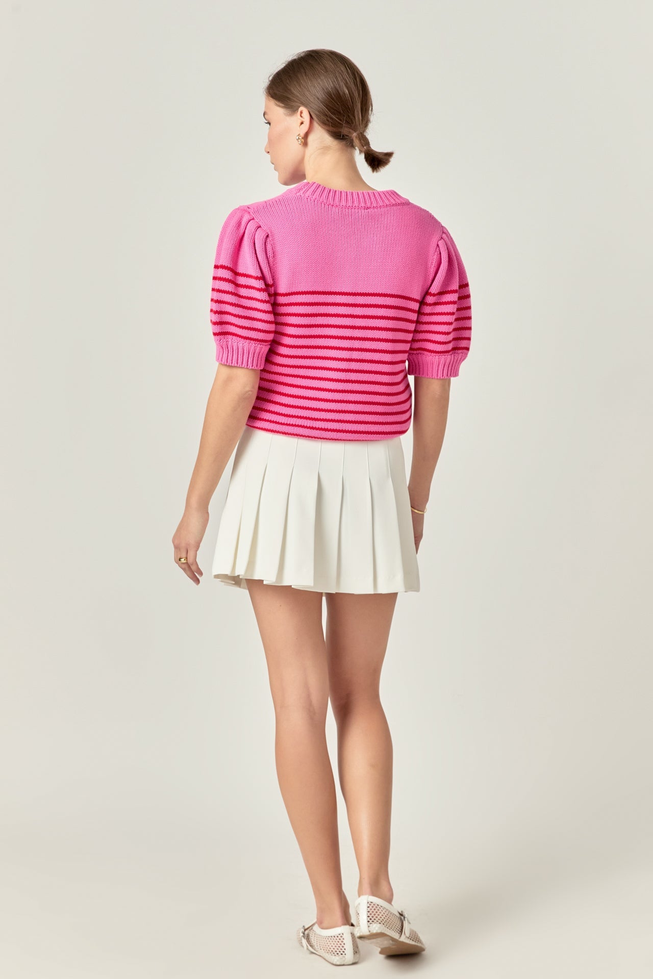 ENGLISH FACTORY - Stripe Short Puff Sleeve Sweater - SWEATERS & KNITS available at Objectrare