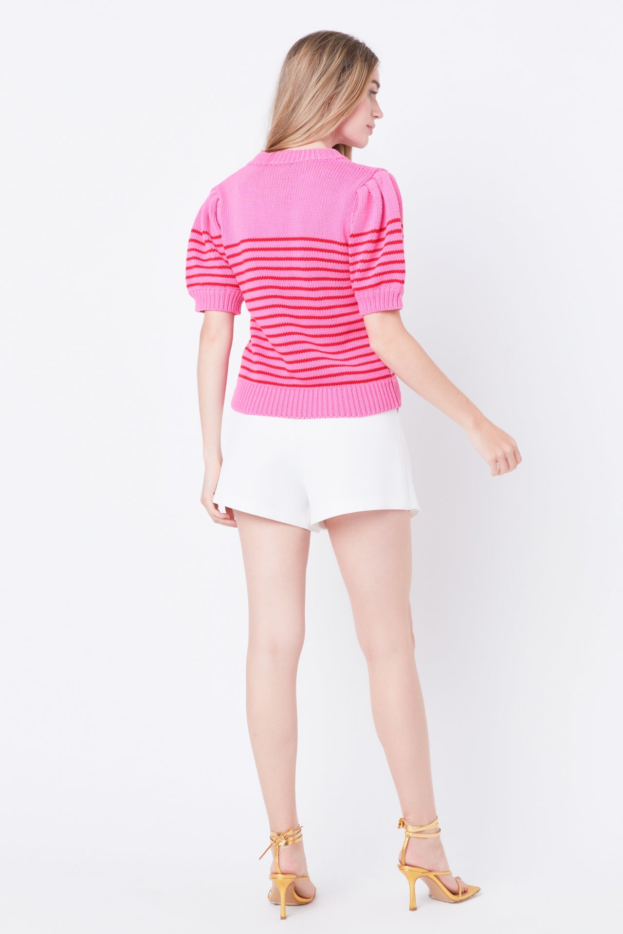 English Factory - Stripe Short Puff Sleeve Sweater