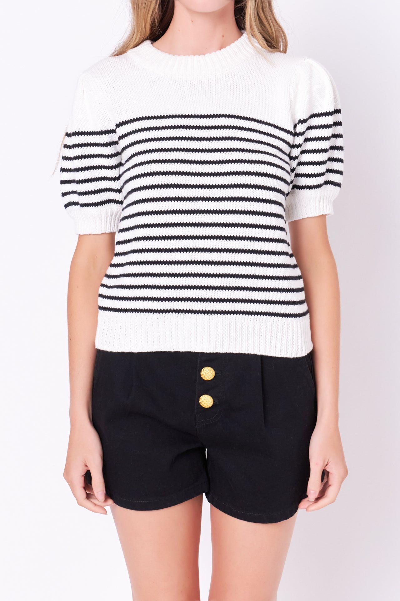 Stripe Short Puff Sleeve Sweater
