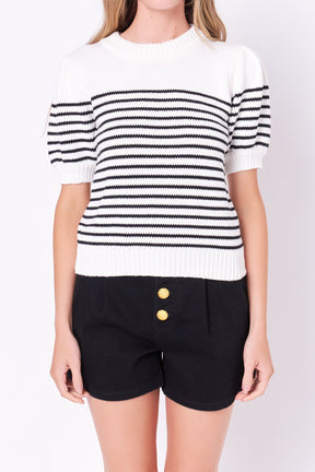 Stripe Short Puff Sleeve Sweater