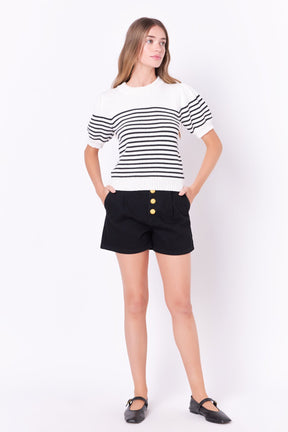 Stripe Short Puff Sleeve Sweater