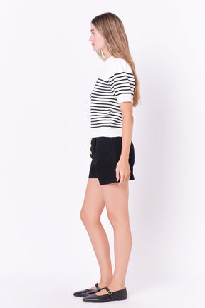 Stripe Short Puff Sleeve Sweater