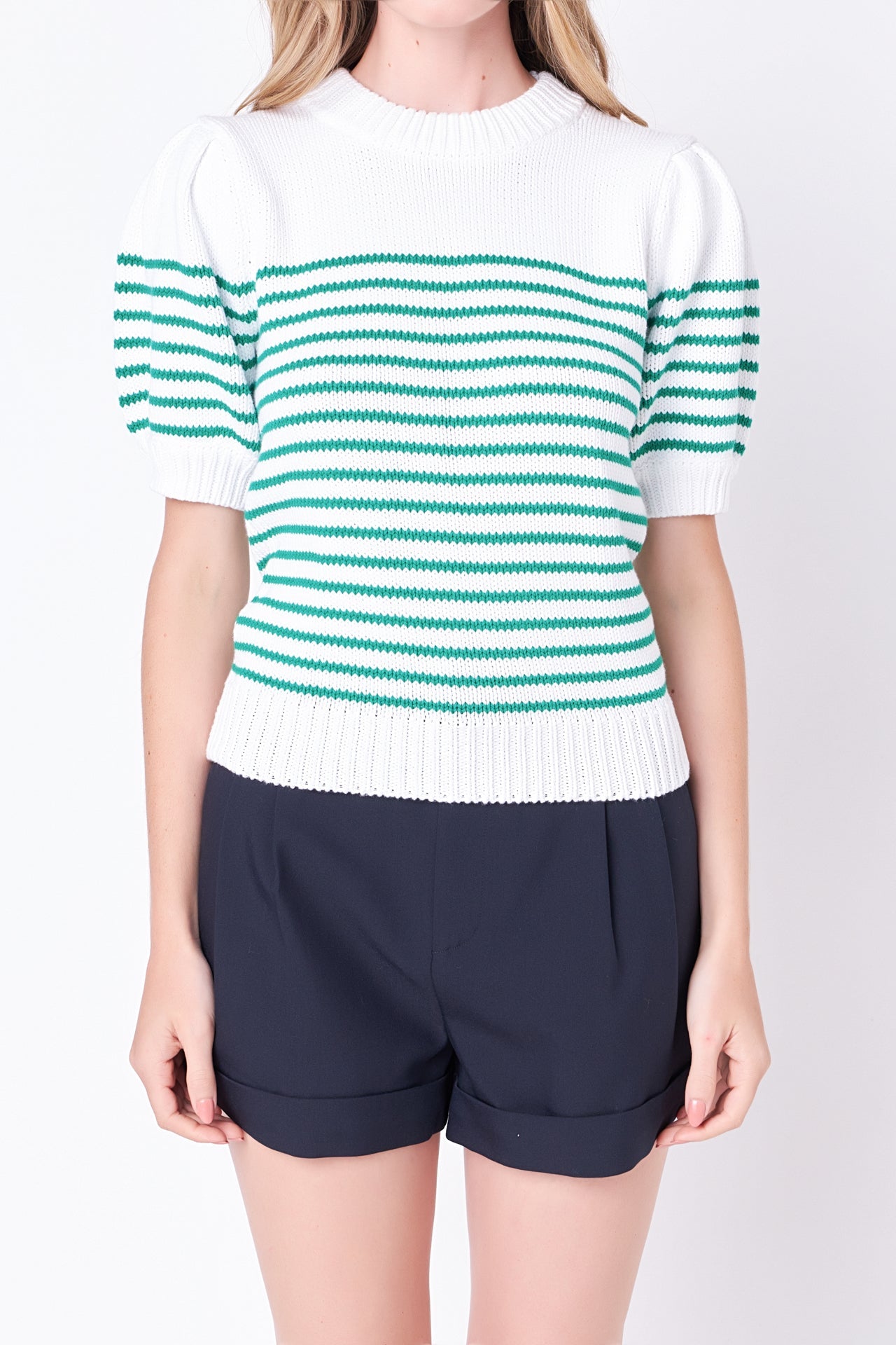 ENGLISH FACTORY - English Factory - Stripe Short Puff Sleeve Sweater - SWEATERS & KNITS available at Objectrare