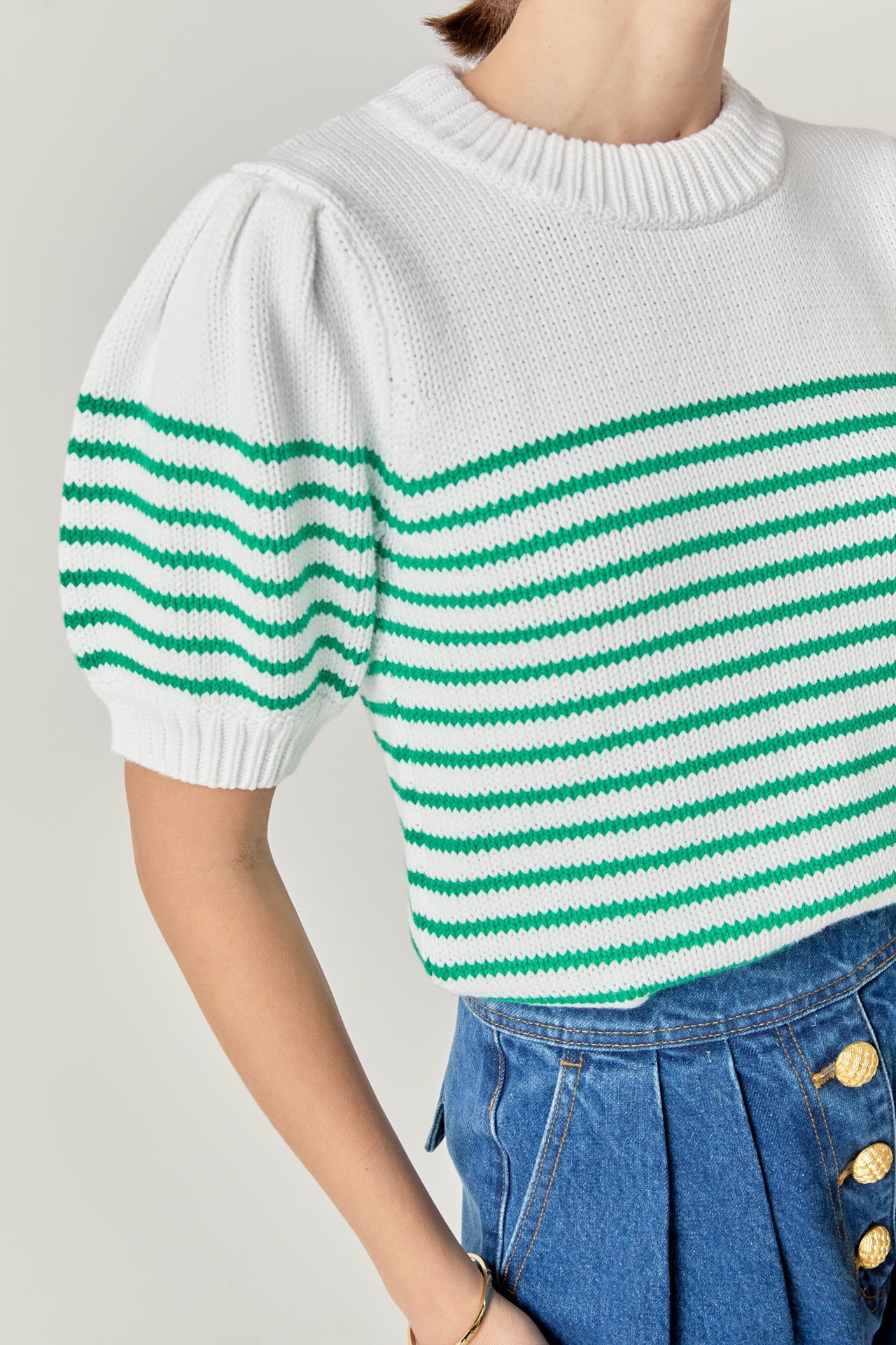 English Factory - Stripe Short Puff Sleeve Sweater