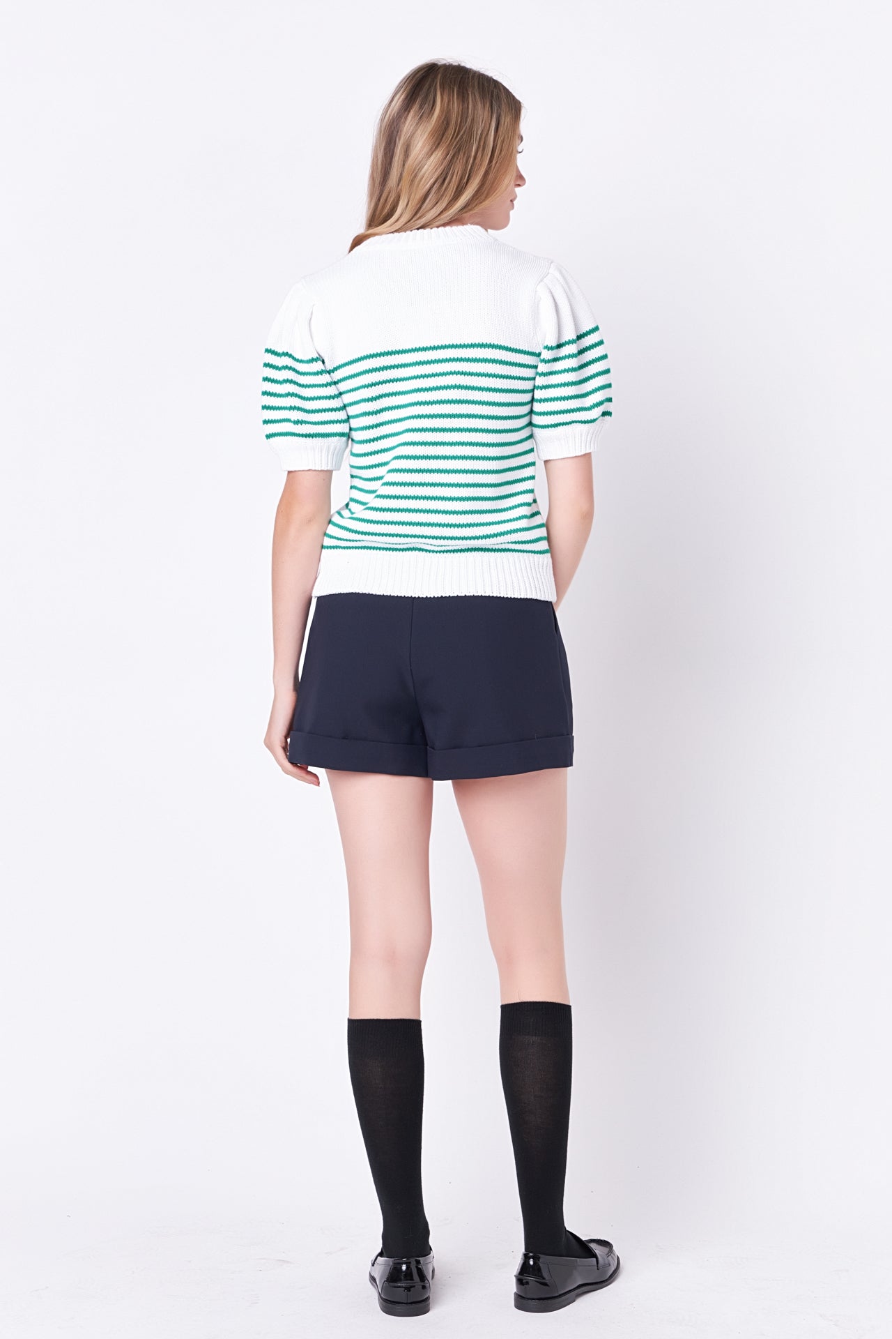 ENGLISH FACTORY - English Factory - Stripe Short Puff Sleeve Sweater - SWEATERS & KNITS available at Objectrare