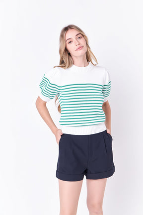 ENGLISH FACTORY - English Factory - Stripe Short Puff Sleeve Sweater - SWEATERS & KNITS available at Objectrare