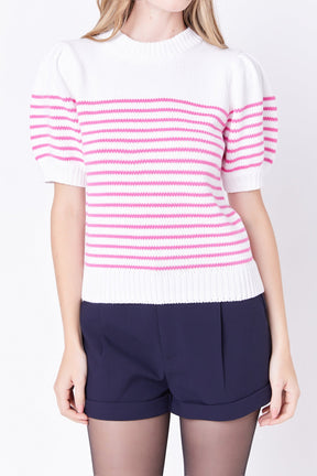ENGLISH FACTORY - Stripe Short Puff Sleeve Sweater - SWEATERS & KNITS available at Objectrare