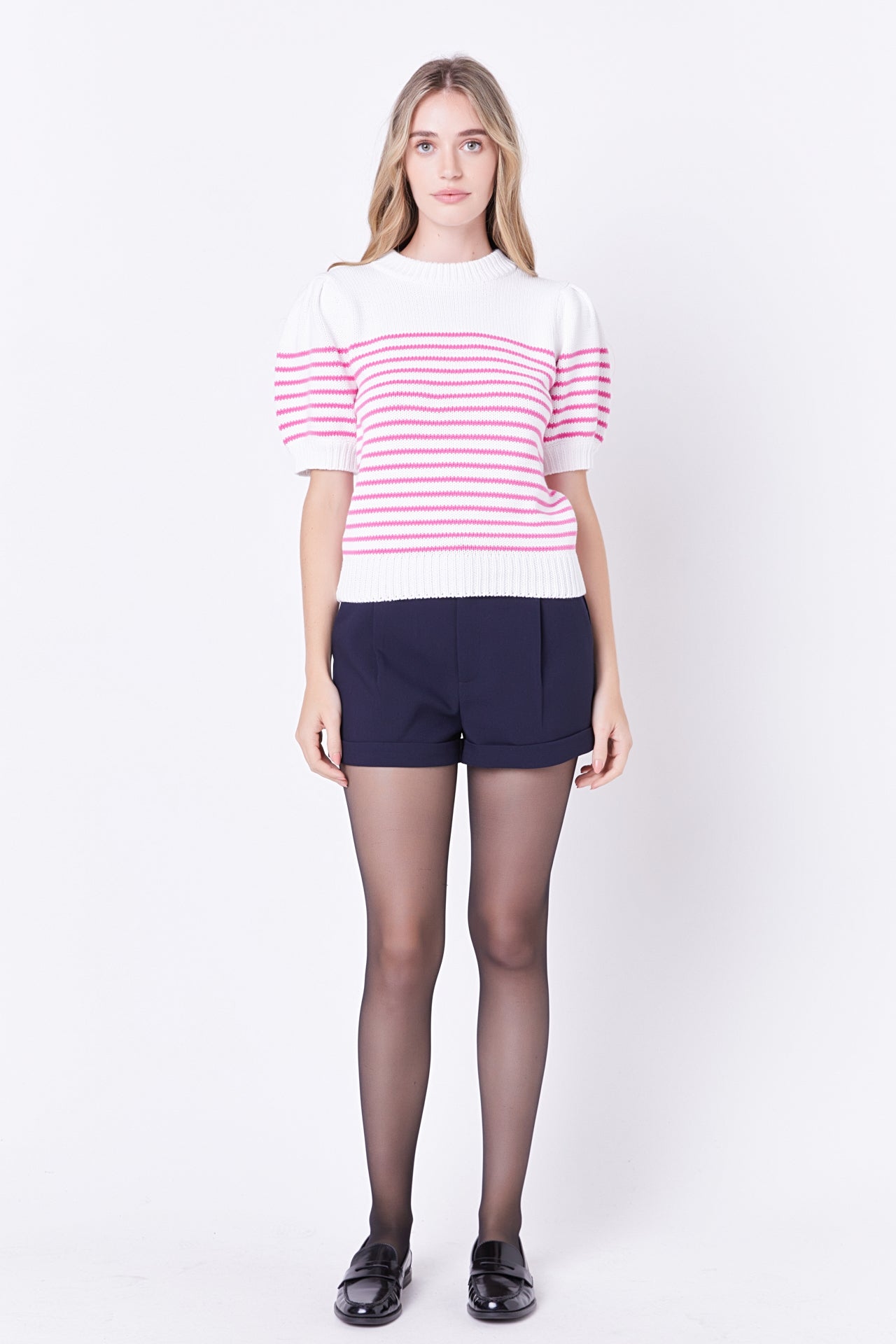 ENGLISH FACTORY - English Factory - Stripe Short Puff Sleeve Sweater - SWEATERS & KNITS available at Objectrare