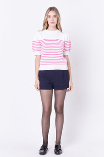 ENGLISH FACTORY - Stripe Short Puff Sleeve Sweater - SWEATERS & KNITS available at Objectrare