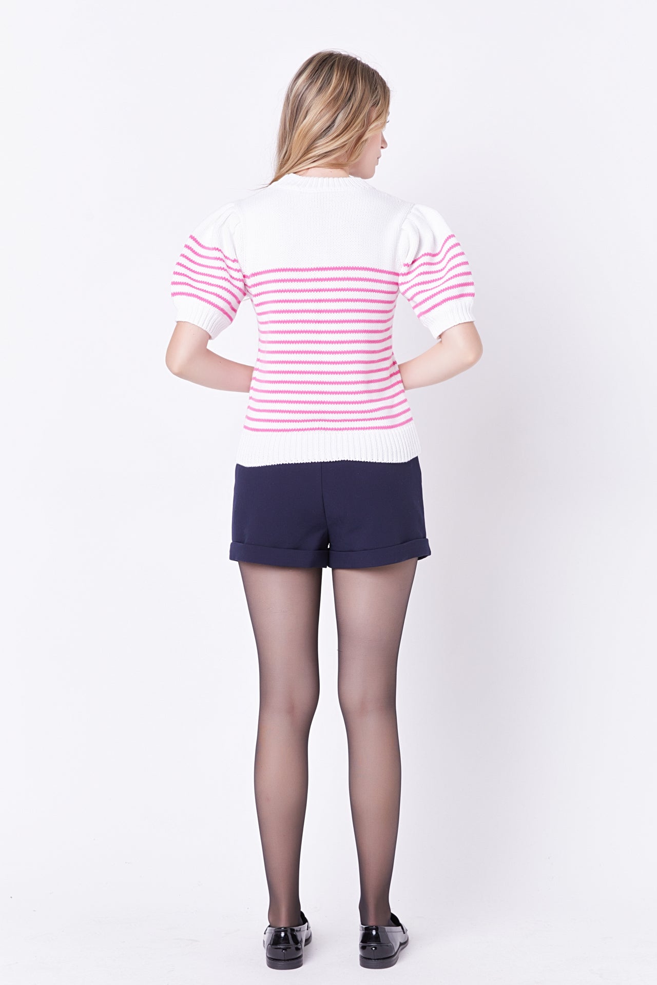 ENGLISH FACTORY - Stripe Short Puff Sleeve Sweater - SWEATERS & KNITS available at Objectrare