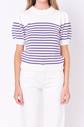 ENGLISH FACTORY - Stripe Short Puff Sleeve Sweater - SWEATERS & KNITS available at Objectrare