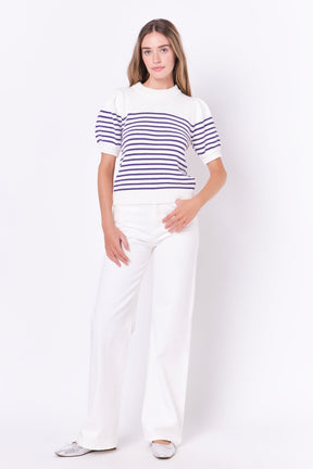 ENGLISH FACTORY - Stripe Short Puff Sleeve Sweater - SWEATERS & KNITS available at Objectrare