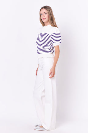 ENGLISH FACTORY - Stripe Short Puff Sleeve Sweater - SWEATERS & KNITS available at Objectrare