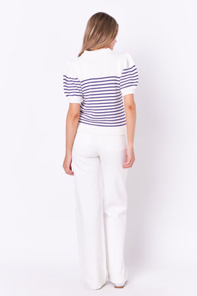 ENGLISH FACTORY - Stripe Short Puff Sleeve Sweater - SWEATERS & KNITS available at Objectrare