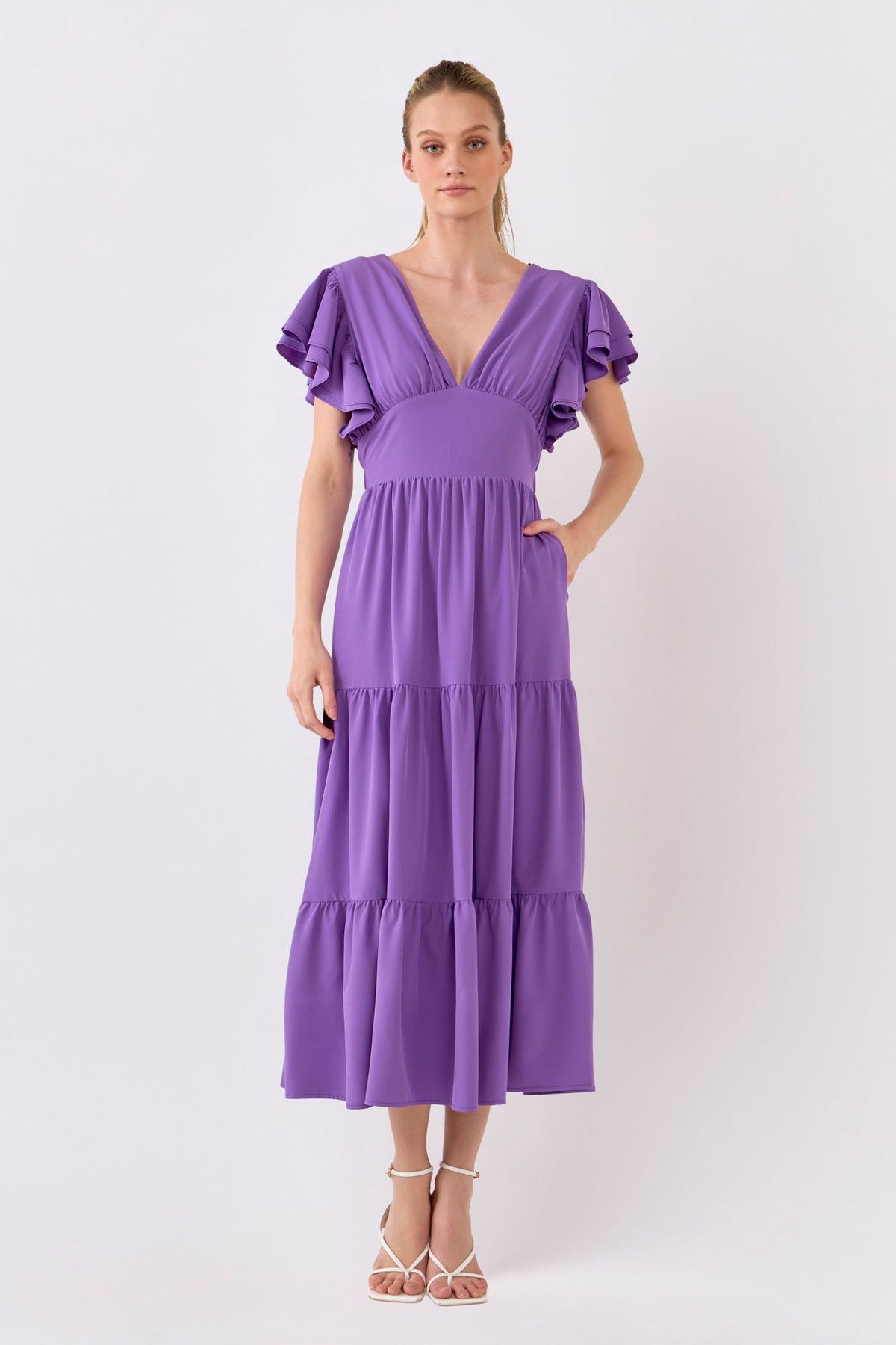 ENGLISH FACTORY - Back Cut-out with Elastic Detail Midi Dress - DRESSES available at Objectrare