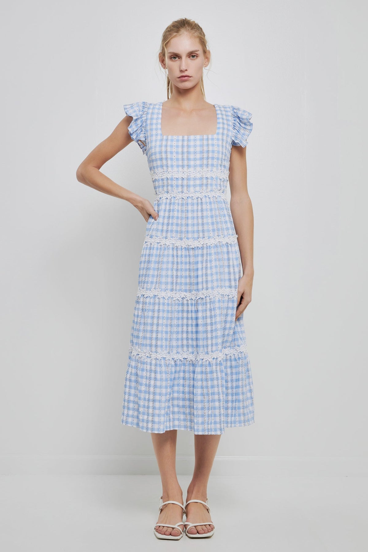 ENGLISH FACTORY - Floral Lace Gingham Printed Midi Dress- Sold Out - DRESSES available at Objectrare