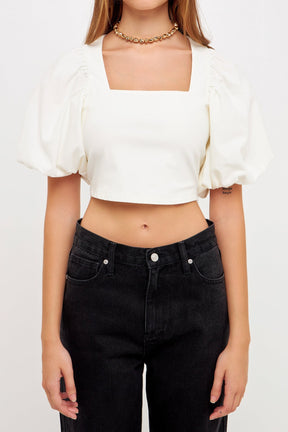 GREY LAB - Square neckline Puff Sleeve Stretch Fabric Top - TOPS available at Objectrare