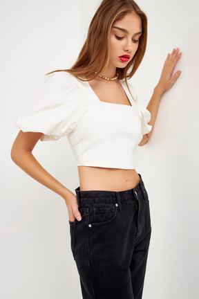 GREY LAB - Square neckline Puff Sleeve Stretch Fabric Top - TOPS available at Objectrare