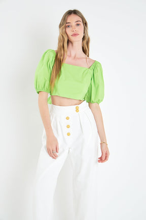 ENGLISH FACTORY - English Factory - Puff Sleeve Top with Back Bow - TOPS available at Objectrare