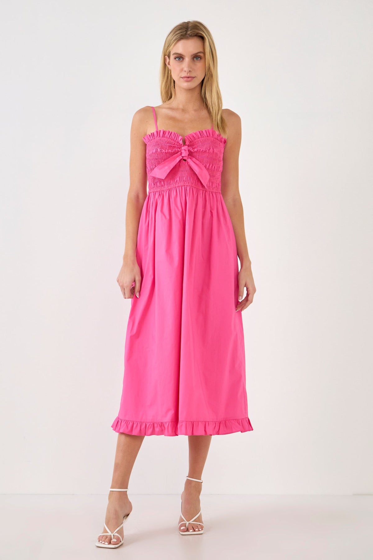 ENGLISH FACTORY - Smocking with Knot Detail Midi Dress - DRESSES available at Objectrare
