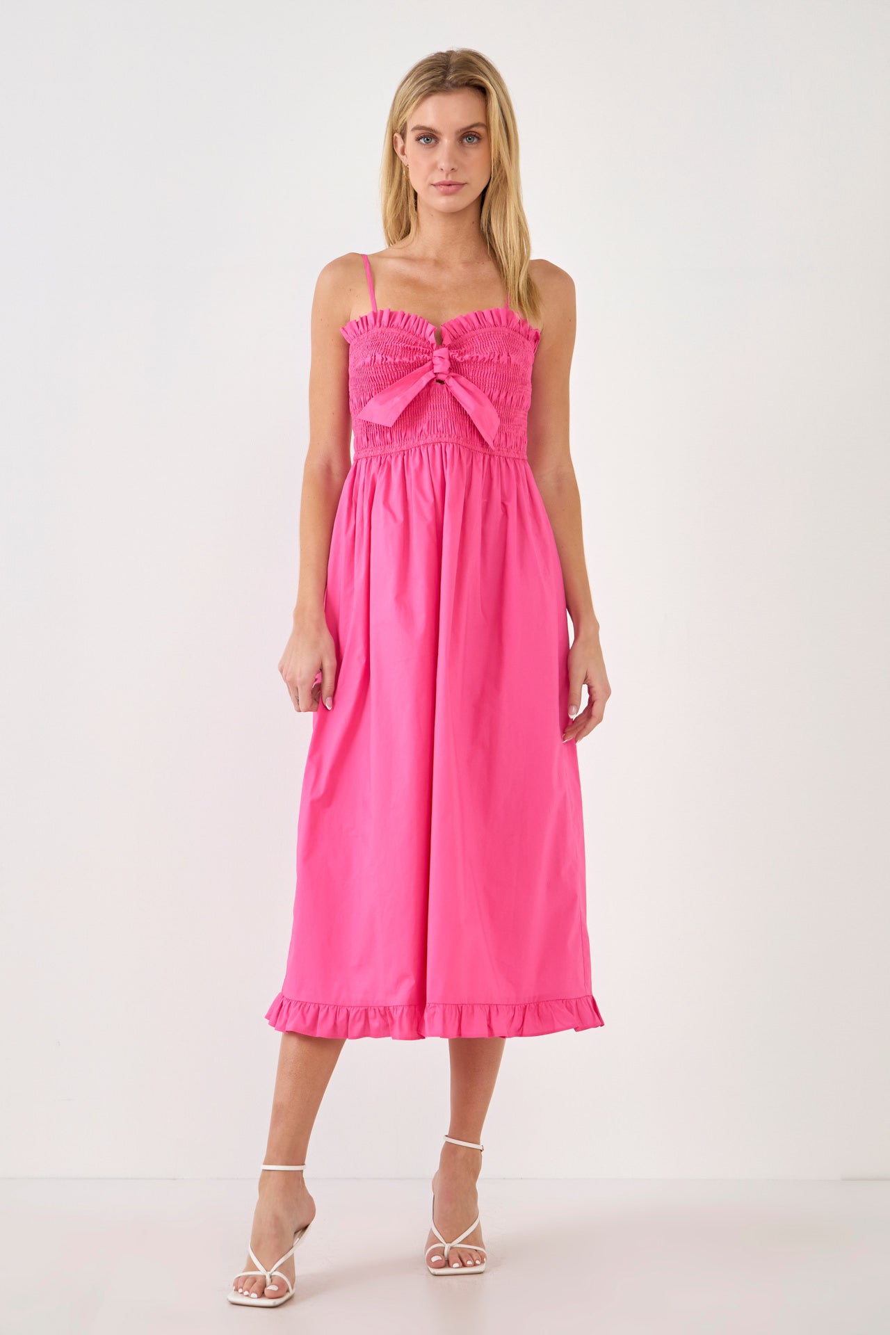 ENGLISH FACTORY - Smocking with Knot Detail Midi Dress - DRESSES available at Objectrare