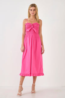 ENGLISH FACTORY - Smocking with Knot Detail Midi Dress - DRESSES available at Objectrare