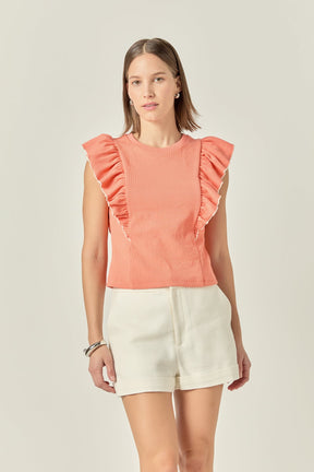 ENGLISH FACTORY - Contrast Merrow Detail Ruffled Knit Top - TOPS available at Objectrare