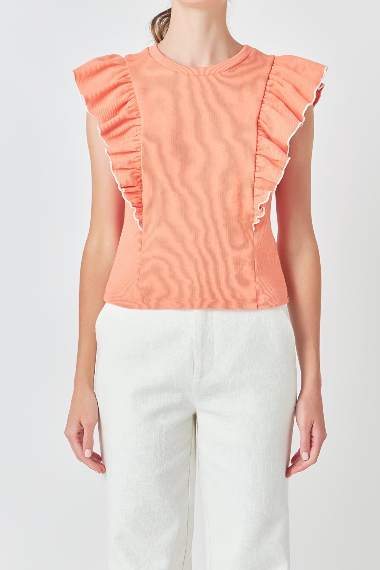 ENGLISH FACTORY - English Factory - Contrast Merrow Detail Ruffled Knit Top - TOPS available at Objectrare