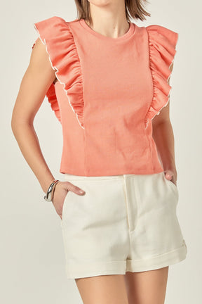 ENGLISH FACTORY - Contrast Merrow Detail Ruffled Knit Top - TOPS available at Objectrare