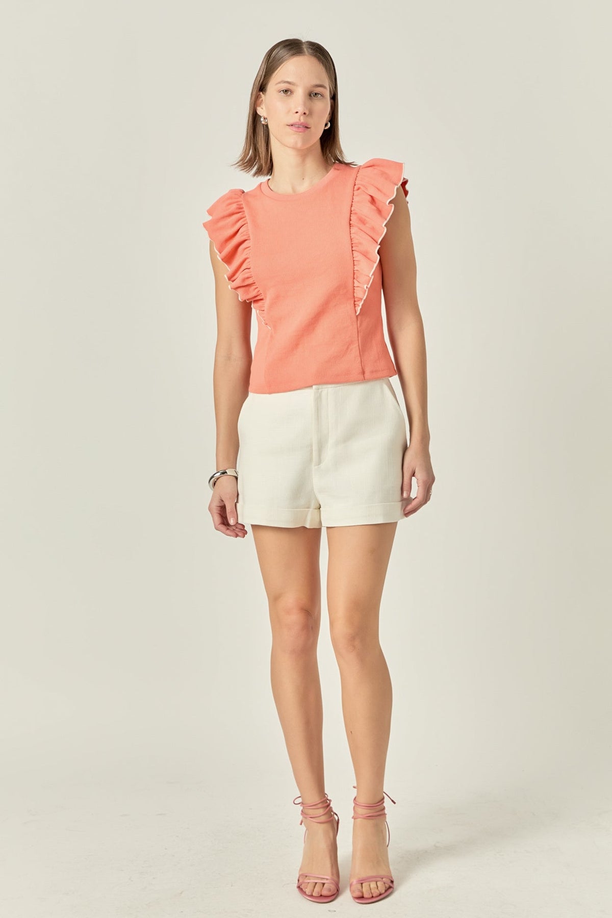 ENGLISH FACTORY - Contrast Merrow Detail Ruffled Knit Top - TOPS available at Objectrare