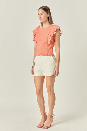 ENGLISH FACTORY - Contrast Merrow Detail Ruffled Knit Top - TOPS available at Objectrare