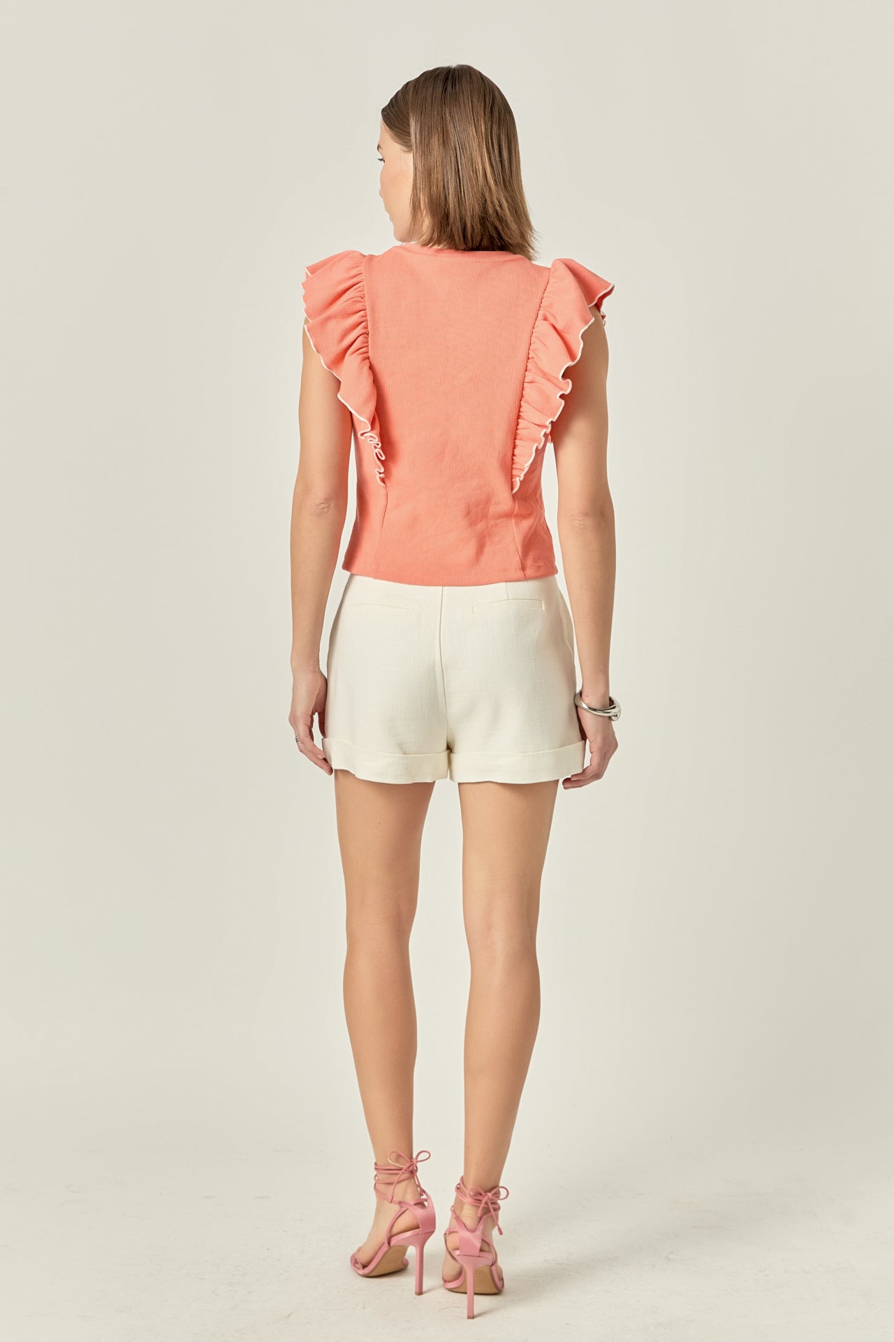 ENGLISH FACTORY - Contrast Merrow Detail Ruffled Knit Top - TOPS available at Objectrare