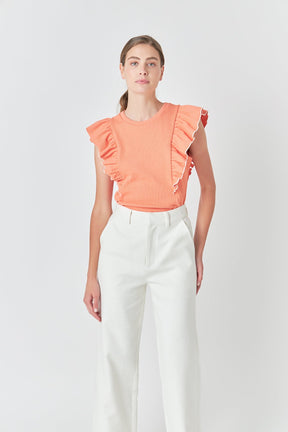 ENGLISH FACTORY - English Factory - Contrast Merrow Detail Ruffled Knit Top - TOPS available at Objectrare