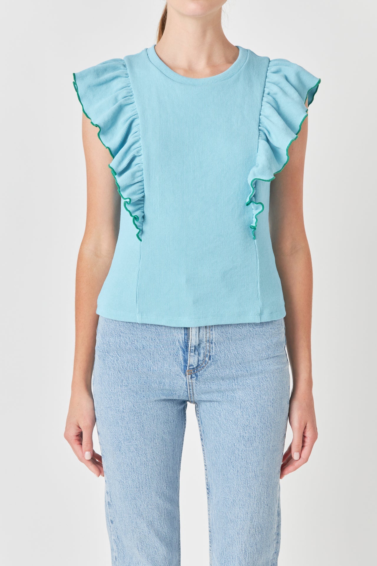 ENGLISH FACTORY - English Factory - Contrast Merrow Detail Ruffled Knit Top - TOPS available at Objectrare