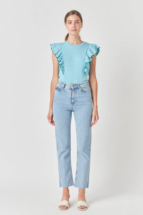 ENGLISH FACTORY - English Factory - Contrast Merrow Detail Ruffled Knit Top - TOPS available at Objectrare