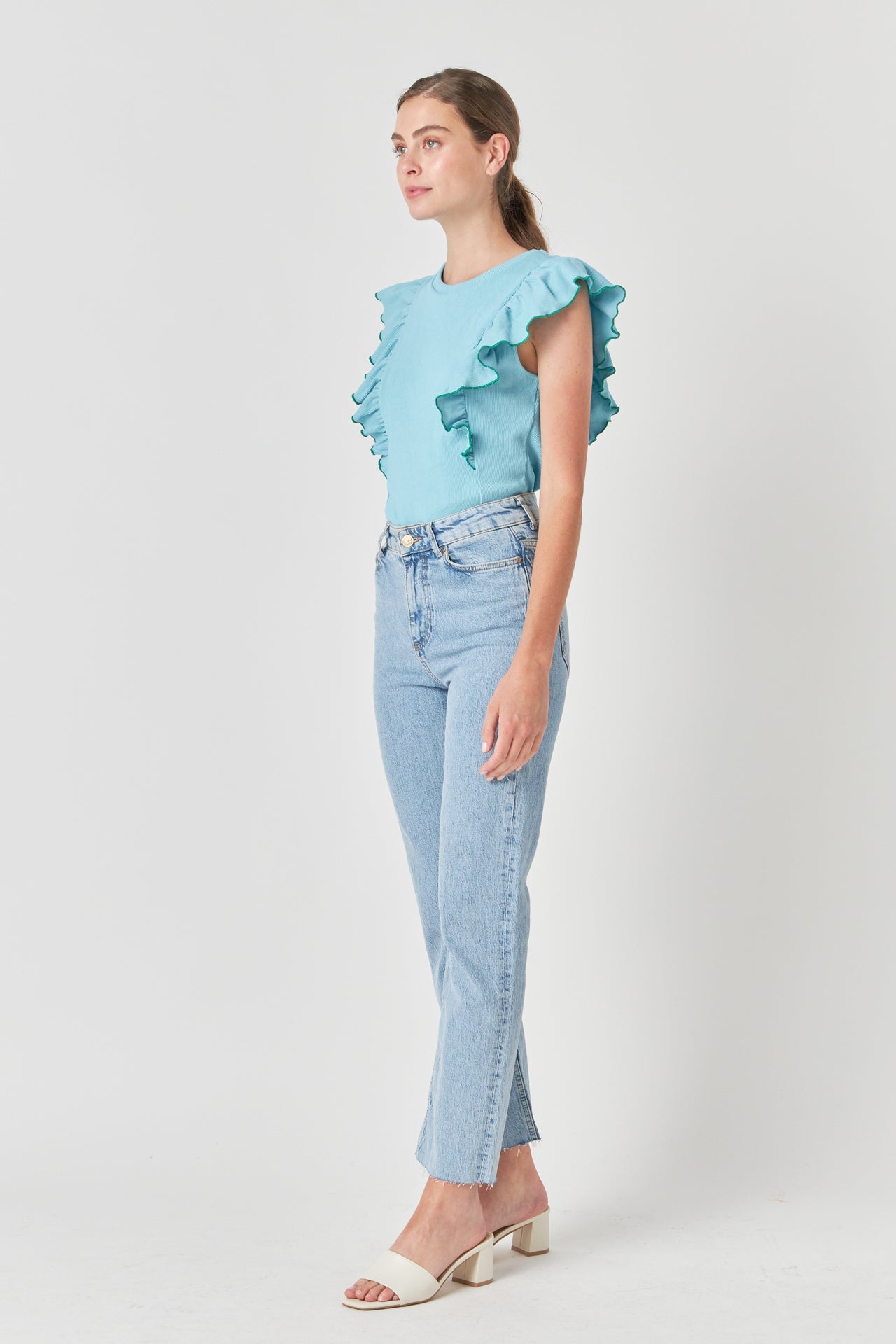 ENGLISH FACTORY - English Factory - Contrast Merrow Detail Ruffled Knit Top - TOPS available at Objectrare