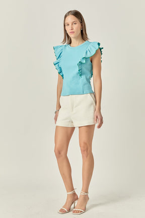 ENGLISH FACTORY - Contrast Merrow Detail Ruffled Knit Top - TOPS available at Objectrare