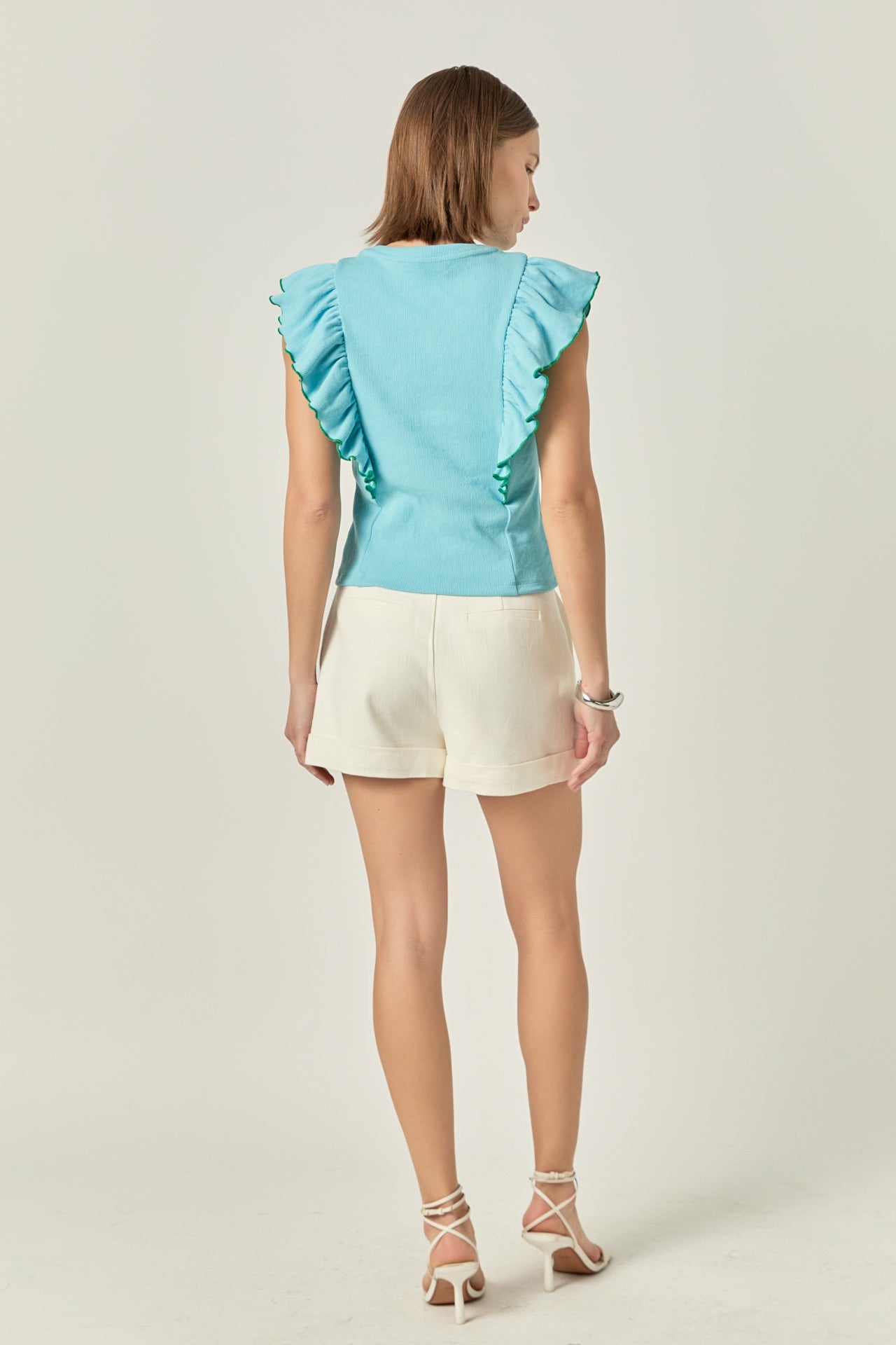ENGLISH FACTORY - Contrast Merrow Detail Ruffled Knit Top - TOPS available at Objectrare