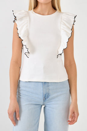 ENGLISH FACTORY - English Factory - Contrast Merrow Detail Ruffled Knit Top - TOPS available at Objectrare