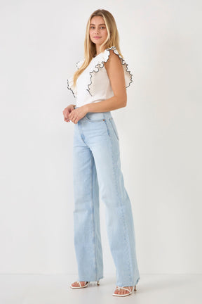 Contrast Merrow Detail Ruffled Knit Top