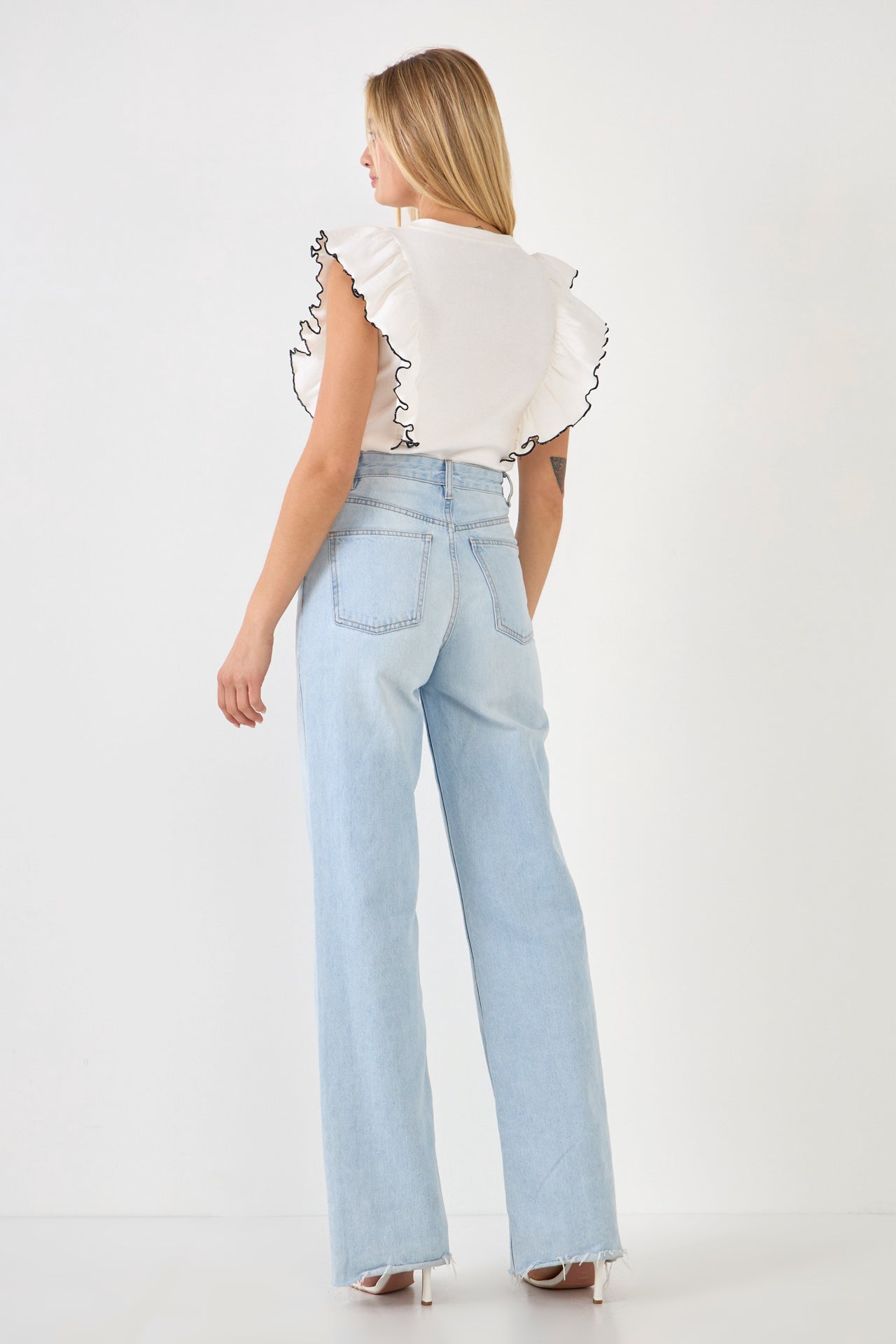 ENGLISH FACTORY - English Factory - Contrast Merrow Detail Ruffled Knit Top - TOPS available at Objectrare