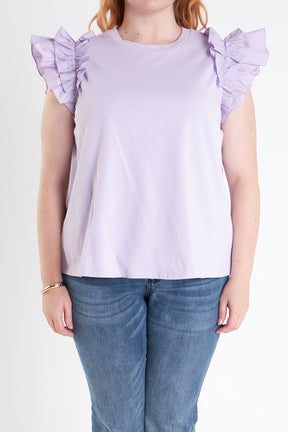 ENGLISH FACTORY - English Factory - Plus Size Mixed Media Ruffle Detail T-Shirt - T-SHIRTS available at Objectrare