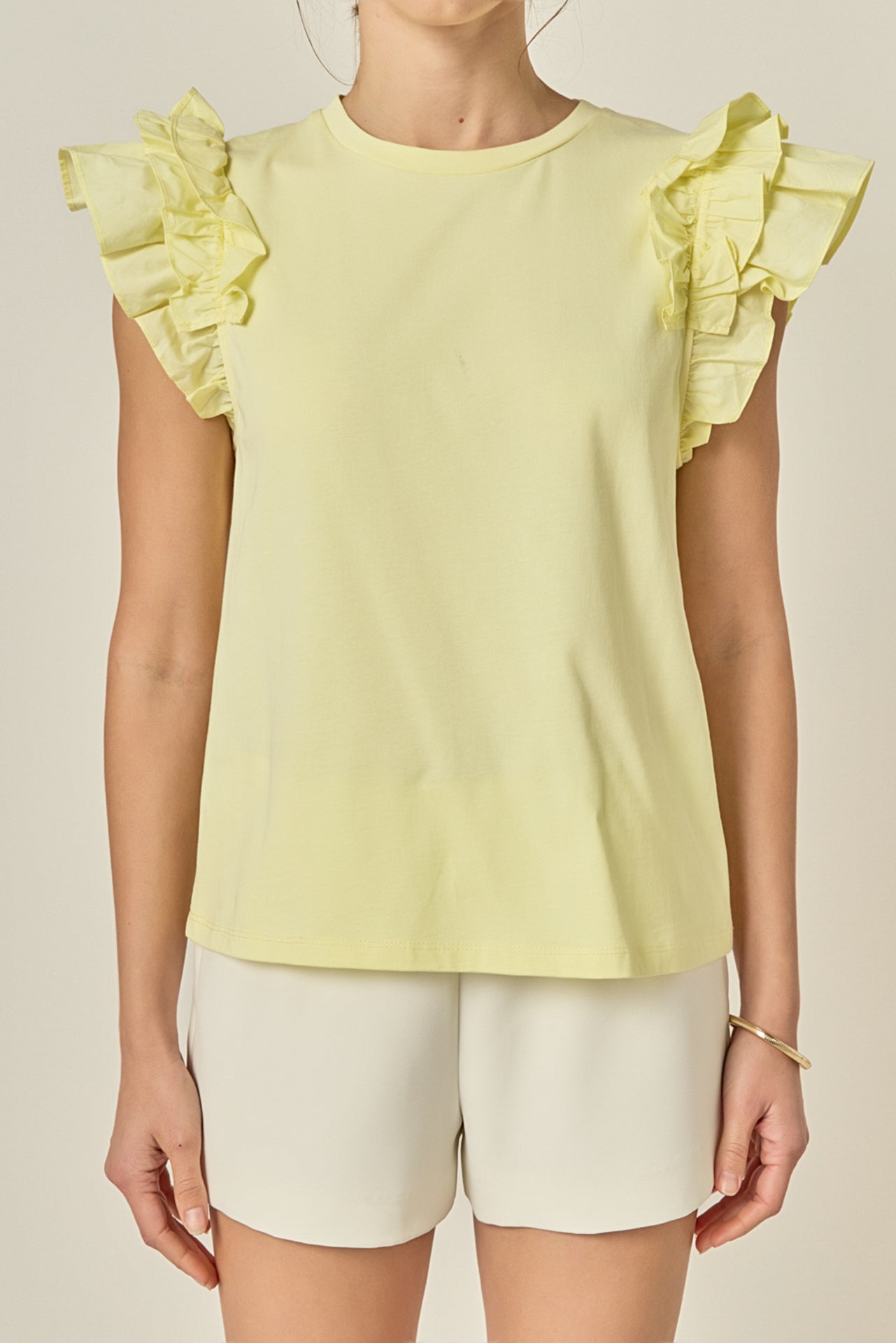 ENGLISH FACTORY - Mixed Media Ruffle Detail T-shirt - T-SHIRTS available at Objectrare