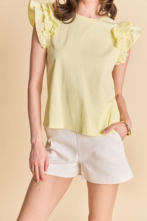 ENGLISH FACTORY - Mixed Media Ruffle Detail T-shirt - T-SHIRTS available at Objectrare