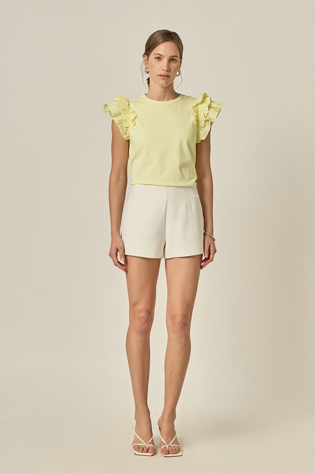 ENGLISH FACTORY - Mixed Media Ruffle Detail T-shirt - T-SHIRTS available at Objectrare