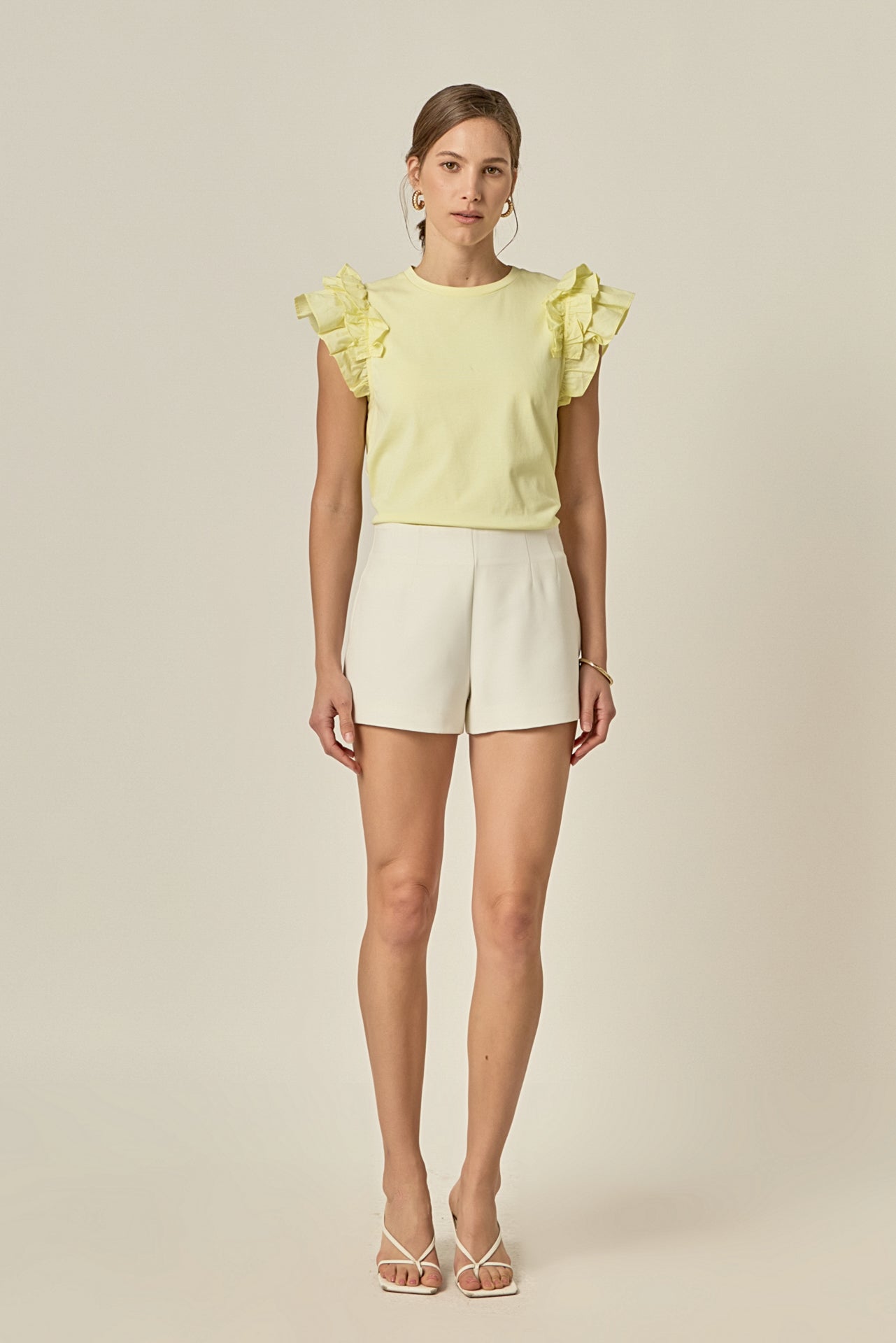 ENGLISH FACTORY - Mixed Media Ruffle Detail T-shirt - T-SHIRTS available at Objectrare