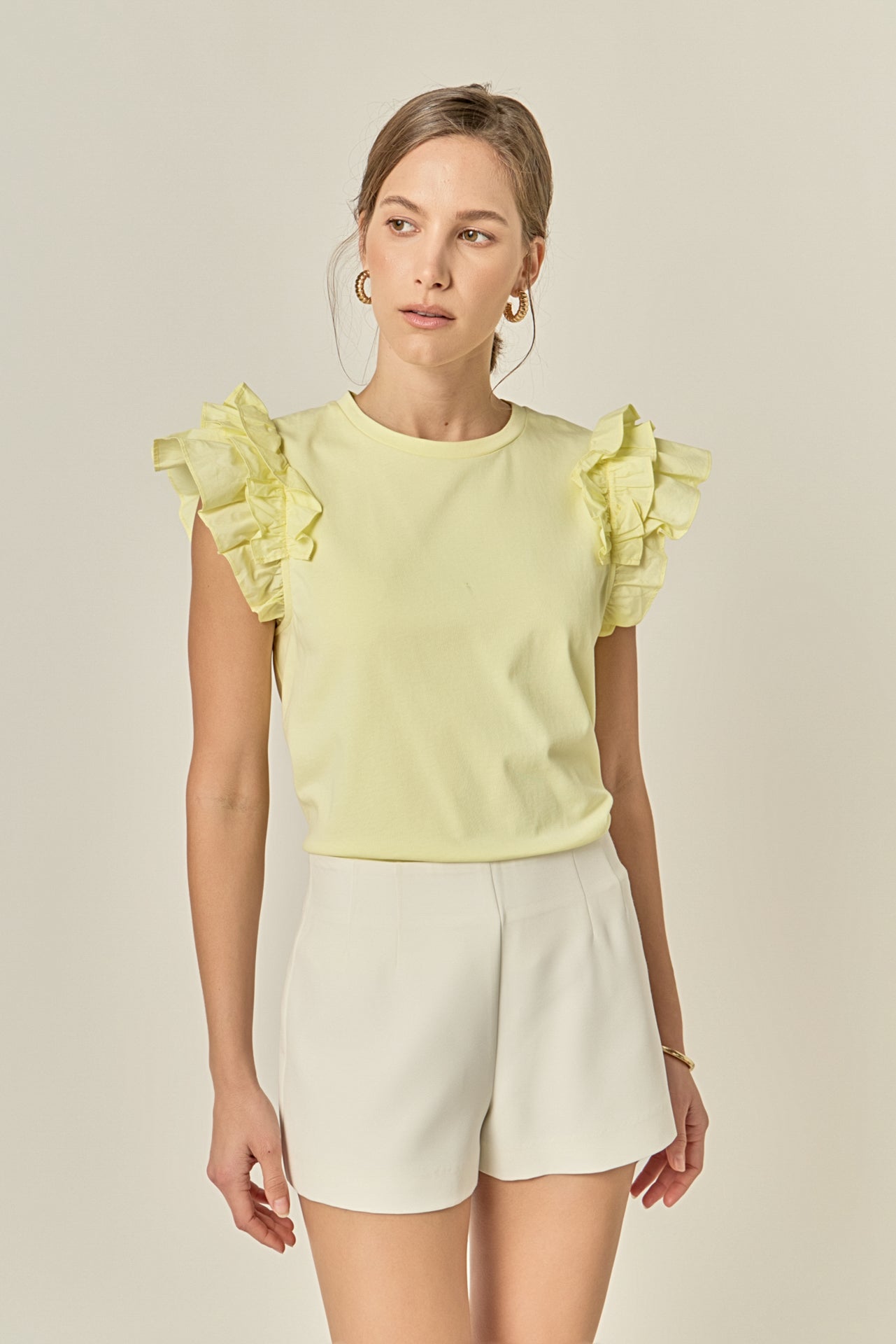 ENGLISH FACTORY - Mixed Media Ruffle Detail T-shirt - T-SHIRTS available at Objectrare