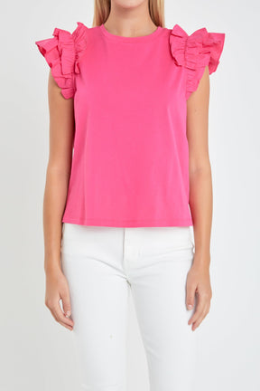 Mixed Media Ruffle Detail T-shirt