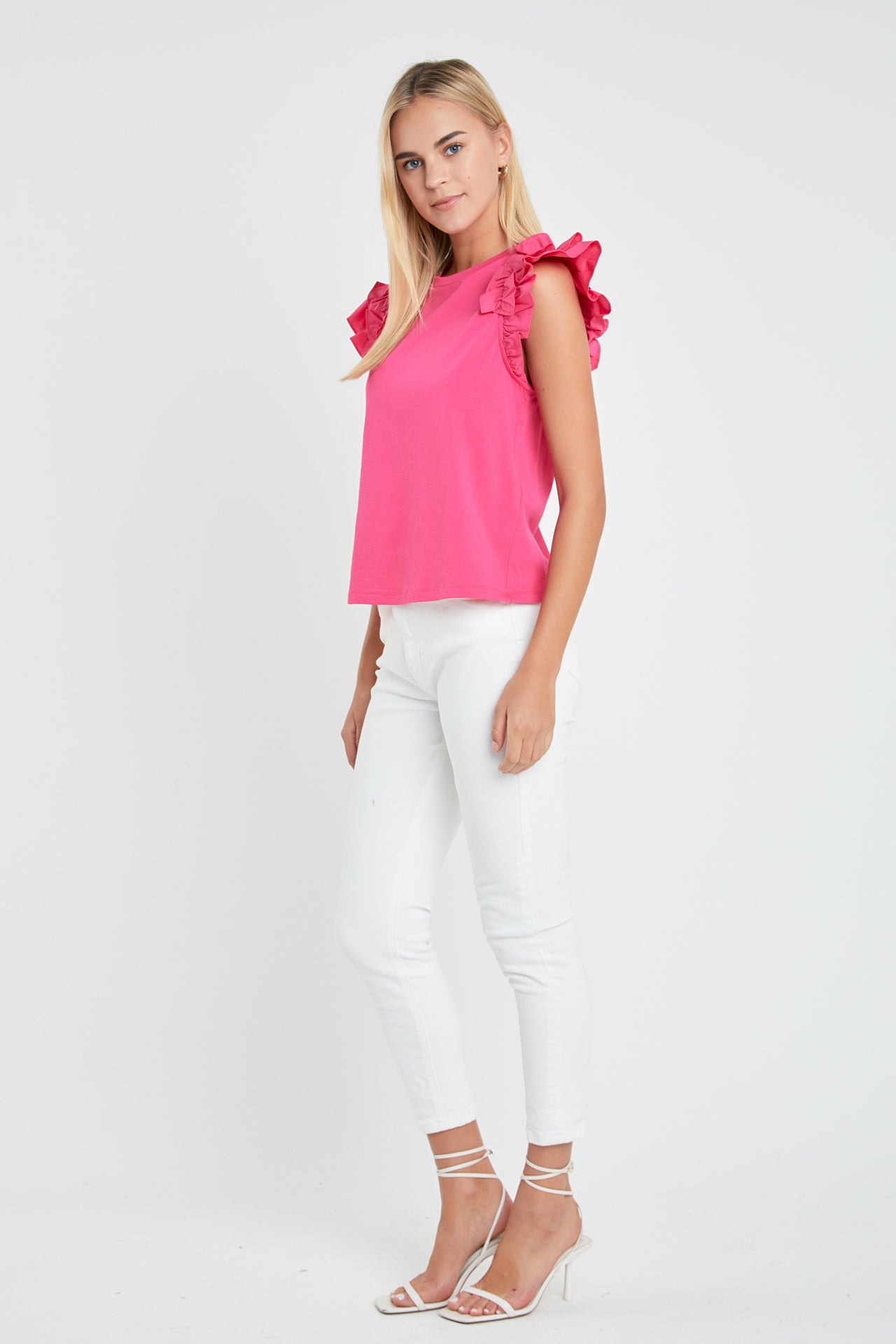 Mixed Media Ruffle Detail T-shirt