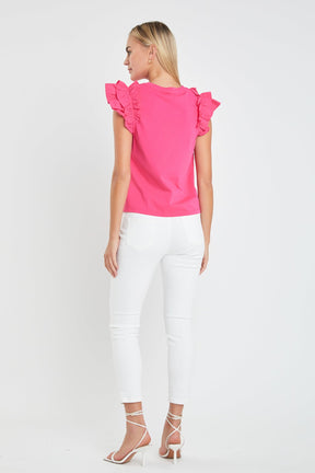 Mixed Media Ruffle Detail T-shirt